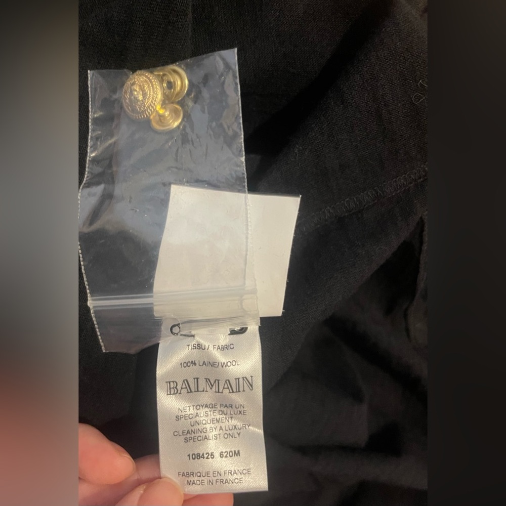 Balmain 100% wool Black Turtleneck with Gold Button Detail size 40 2 small holes - Picture 9 of 10